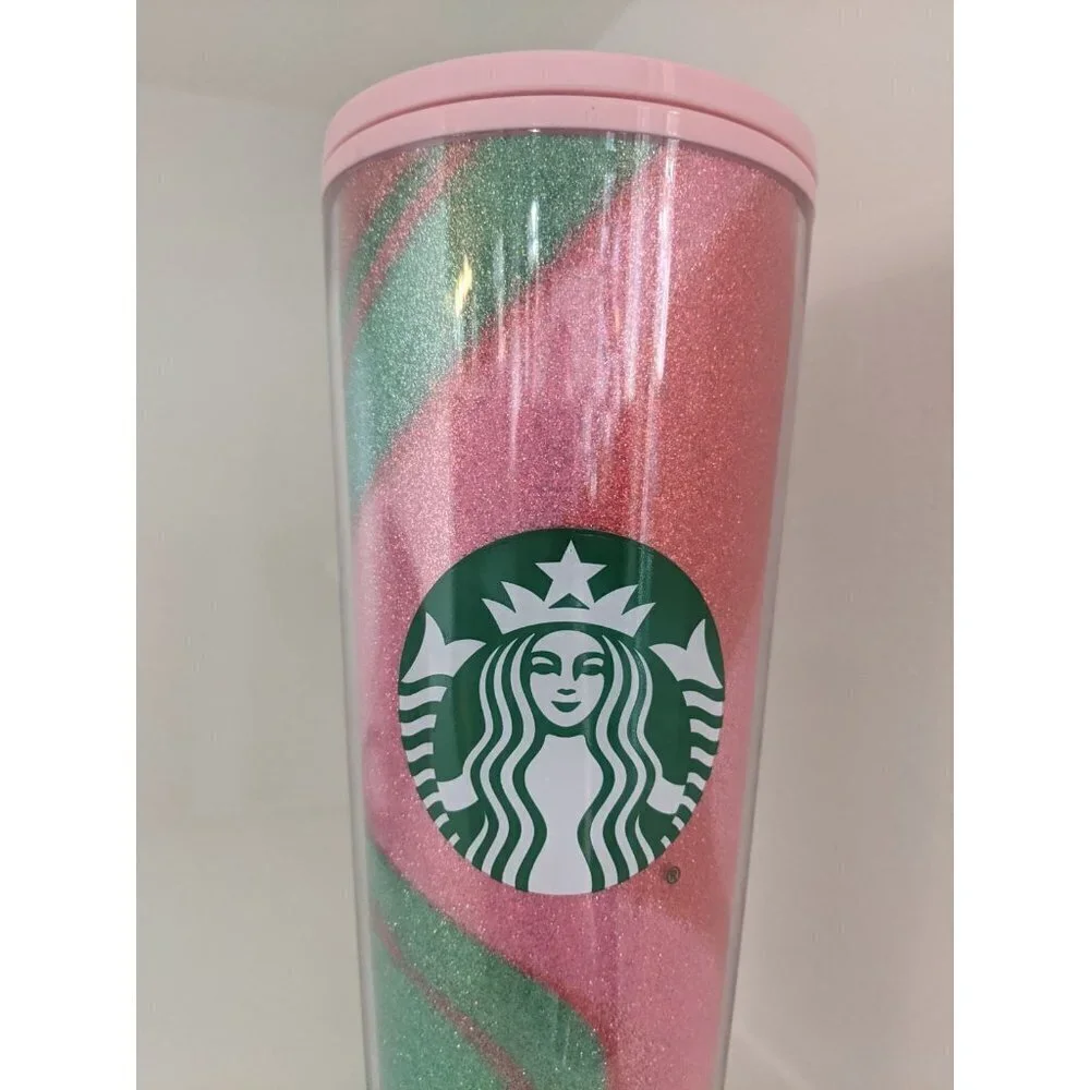 Starbucks Christmas 2020 Tumbler Pink Red Green Glitter Swirl